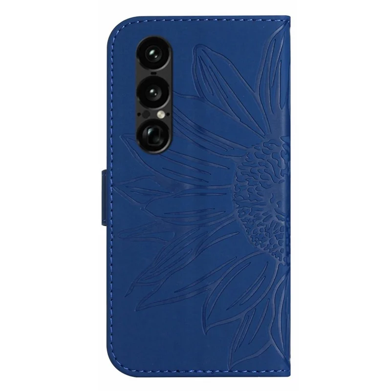 For Sony Xperia 1 VII Case Sunflower Imprint Leather Wallet Phone Cover with Wrist Strap - Sapphire