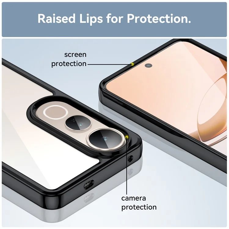 Für vivo V50 Lite 5G / 4G Hülle TPU + Acryl Schutzhülle Transparent Handyhülle - Schwarz