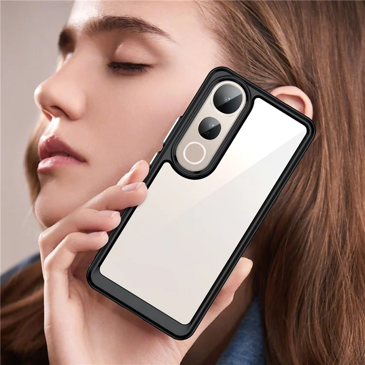 Für vivo V50 Lite 5G / 4G Hülle TPU + Acryl Schutzhülle Transparent Handyhülle - Schwarz