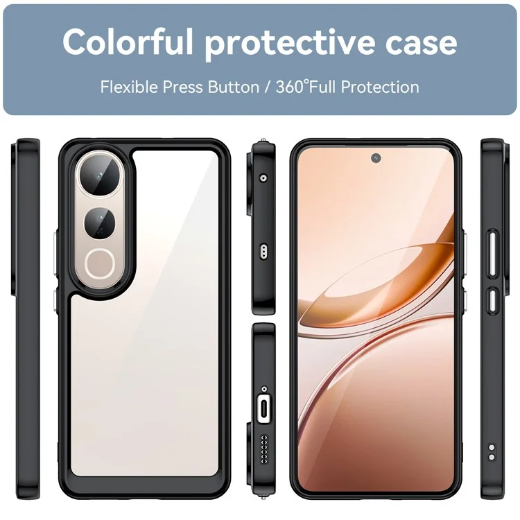 Für vivo V50 Lite 5G / 4G Hülle TPU + Acryl Schutzhülle Transparent Handyhülle - Schwarz