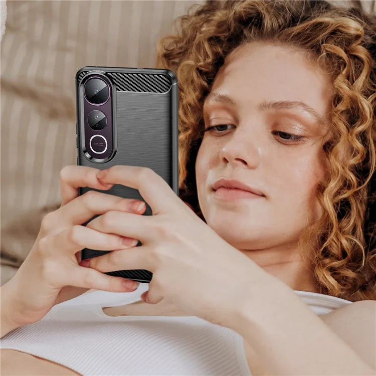 Étui pour vivo V50 Lite 5G / 4G Coque de Protection Texture Fibre de Carbone Brossée - Noir