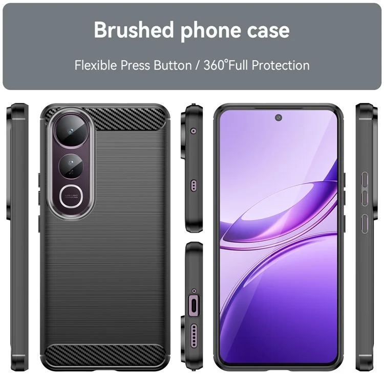Étui pour vivo V50 Lite 5G / 4G Coque de Protection Texture Fibre de Carbone Brossée - Noir