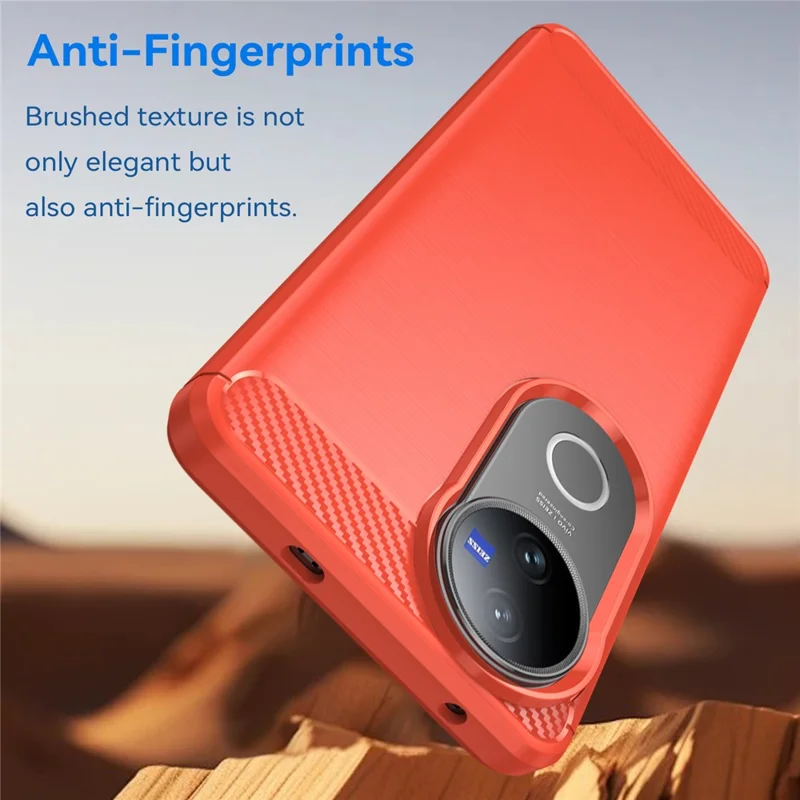 For vivo V50 5G Case Protective Phone Cover Carbon Fiber Texture Brushed - Red