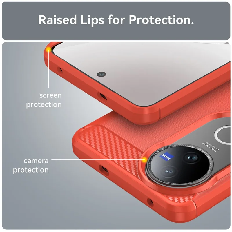For vivo V50 5G Case Protective Phone Cover Carbon Fiber Texture Brushed - Red