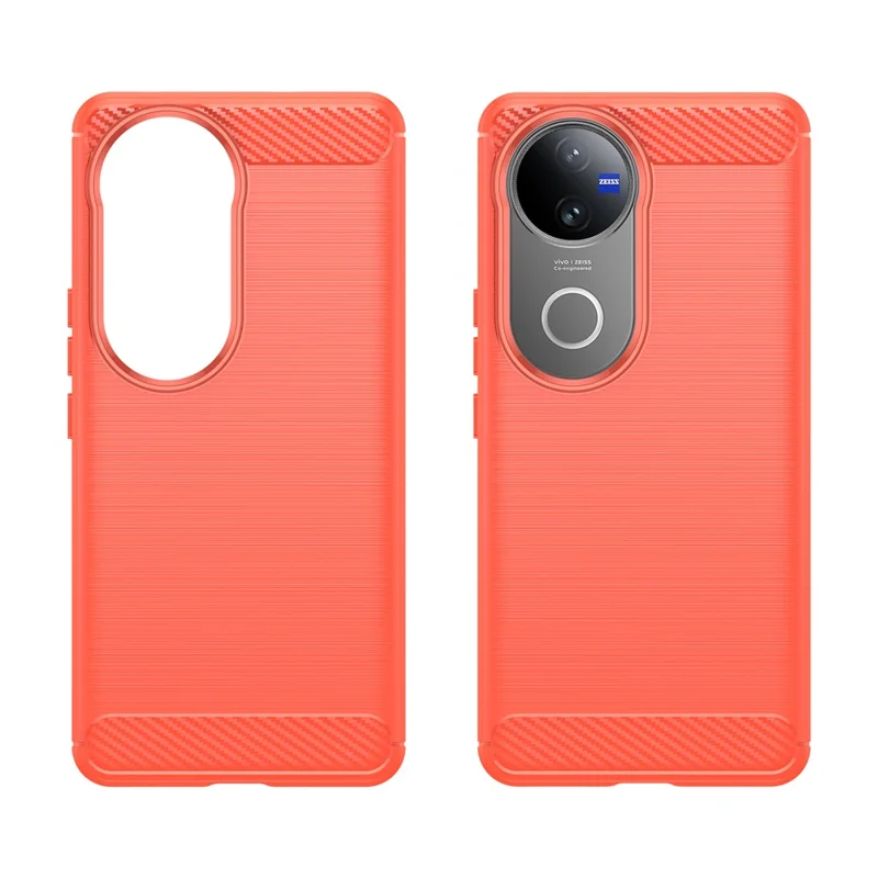 For vivo V50 5G Case Protective Phone Cover Carbon Fiber Texture Brushed - Red