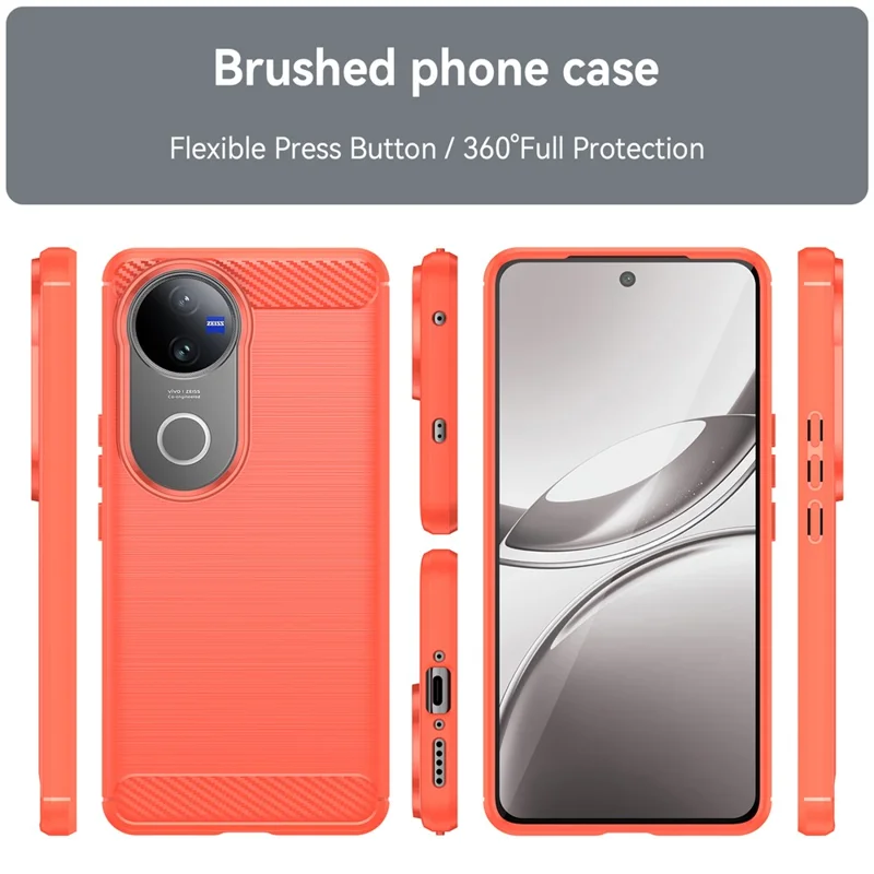For vivo V50 5G Case Protective Phone Cover Carbon Fiber Texture Brushed - Red