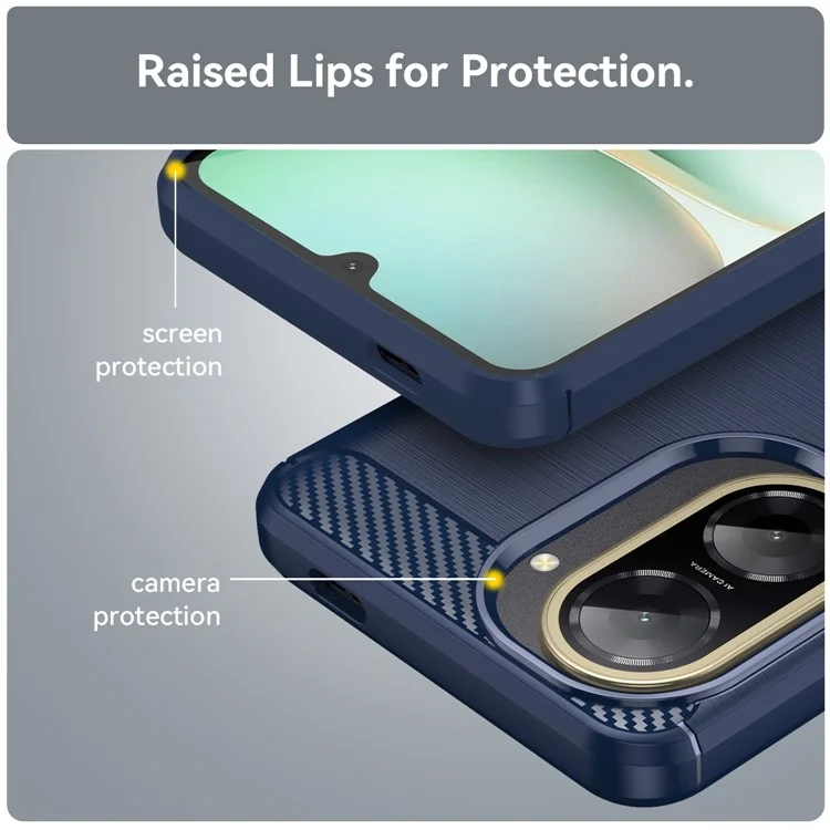 Pour Xiaomi Poco C71 4G Étui Coque de Protection Téléphone Texture Fibre de Carbone Brossée - Bleu
