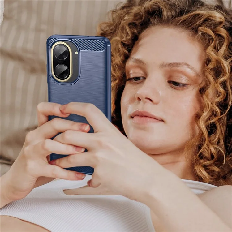 Pour Xiaomi Poco C71 4G Étui Coque de Protection Téléphone Texture Fibre de Carbone Brossée - Bleu