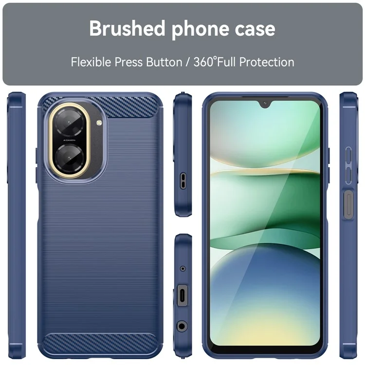 Pour Xiaomi Poco C71 4G Étui Coque de Protection Téléphone Texture Fibre de Carbone Brossée - Bleu