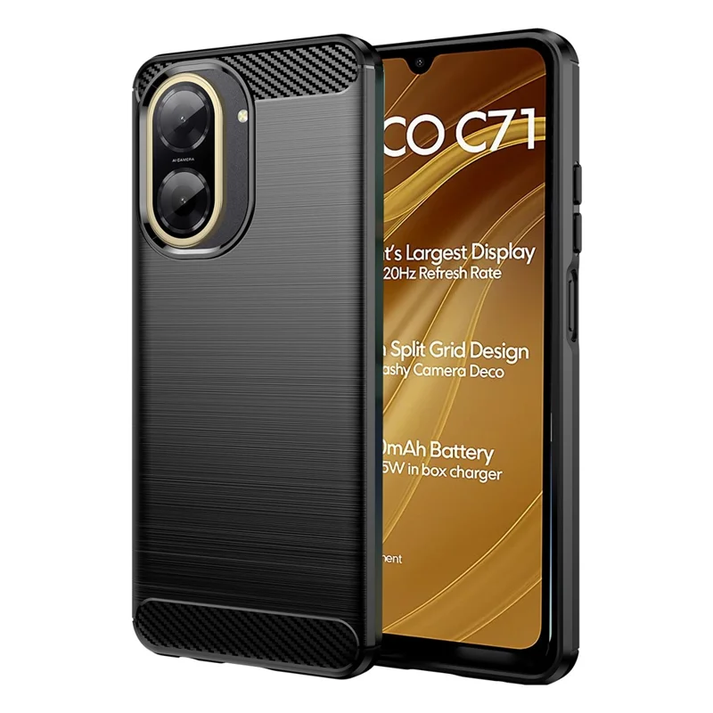 For Xiaomi Poco C71 4G Case Protective Phone Cover Carbon Fiber Texture Brushed - Black
