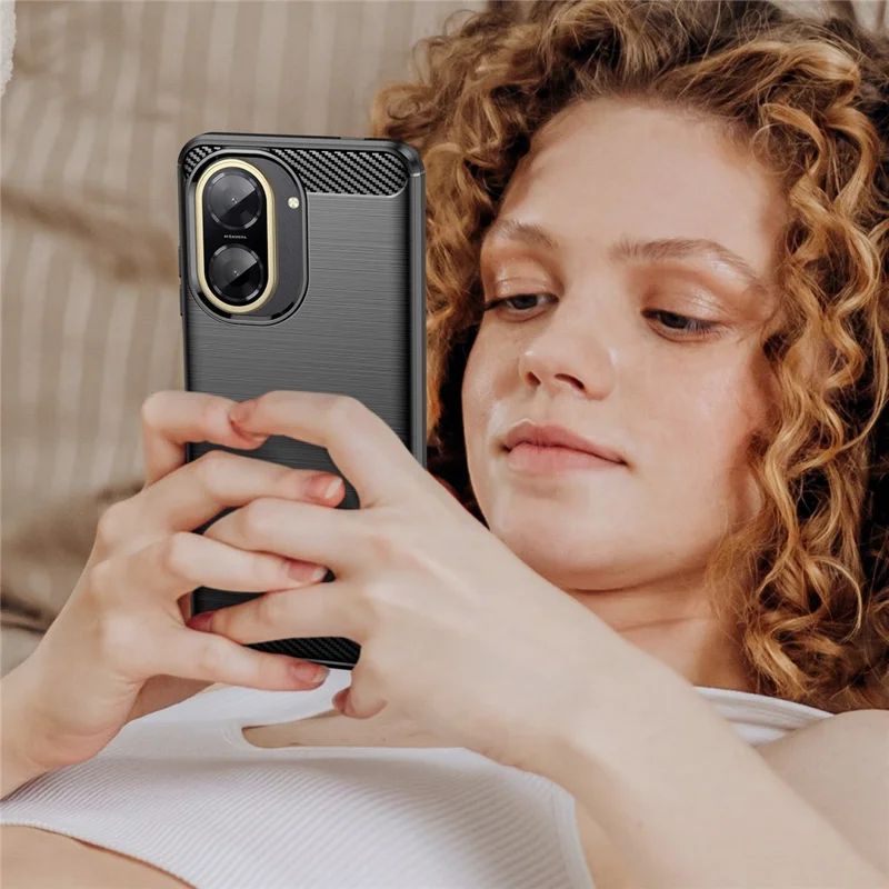 For Xiaomi Poco C71 4G Case Protective Phone Cover Carbon Fiber Texture Brushed - Black