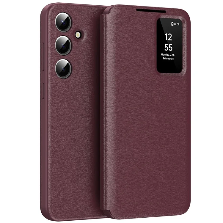 Cover per Samsung Galaxy A56 5G con Porta Carte Finestra Smart View in Pelle - Rosso Vino
