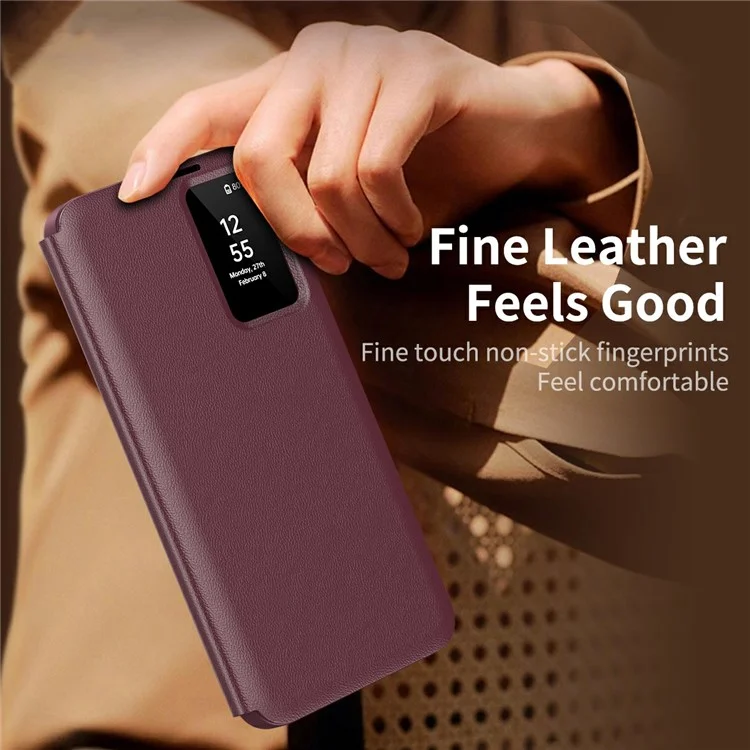 Cover per Samsung Galaxy A56 5G con Porta Carte Finestra Smart View in Pelle - Rosso Vino