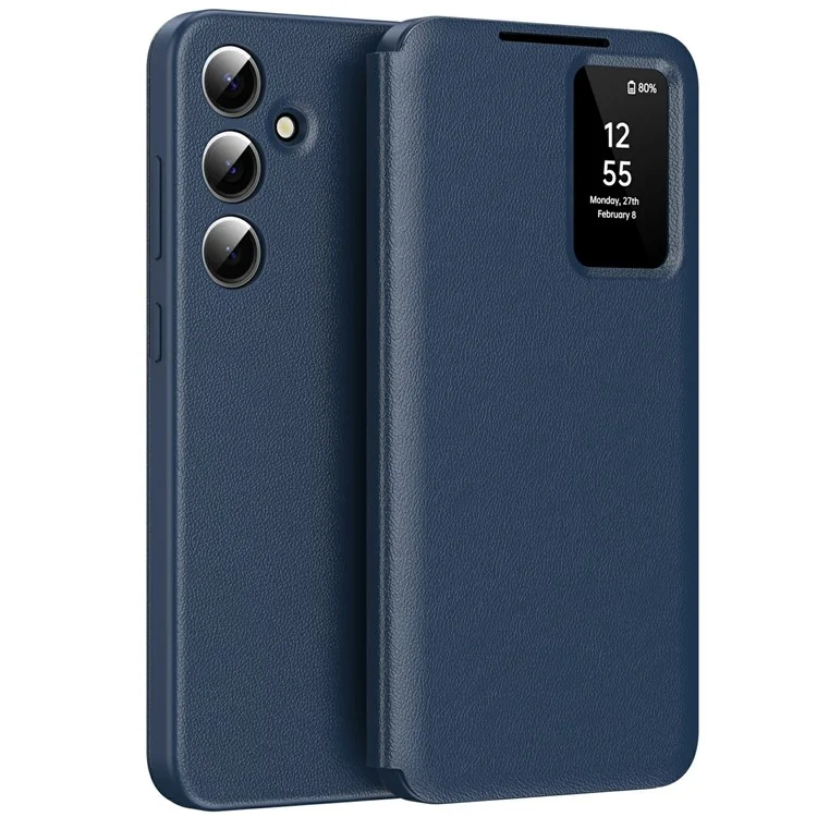Für Samsung Galaxy A56 5G Hülle mit Kartenfach Smart View Fenster Leder Handyhülle - Saphir