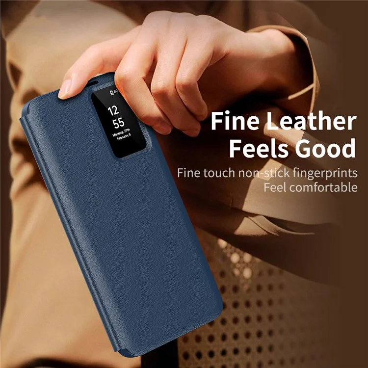 Für Samsung Galaxy A56 5G Hülle mit Kartenfach Smart View Fenster Leder Handyhülle - Saphir