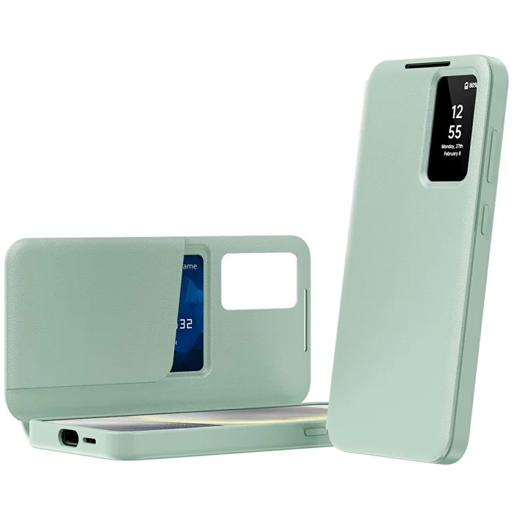For Samsung Galaxy A56 5G Case with Card Holder Smart View Window Leather Phone Cover - Green
