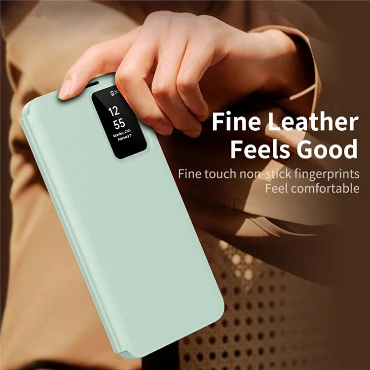 For Samsung Galaxy A56 5G Case with Card Holder Smart View Window Leather Phone Cover - Green