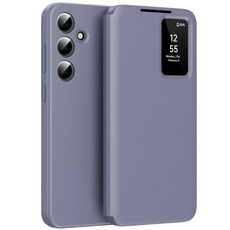 Étui pour Samsung Galaxy A56 5G avec Porte-cartes et Fenêtre d'Affichage Intelligente en Cuir - Gris Lavande