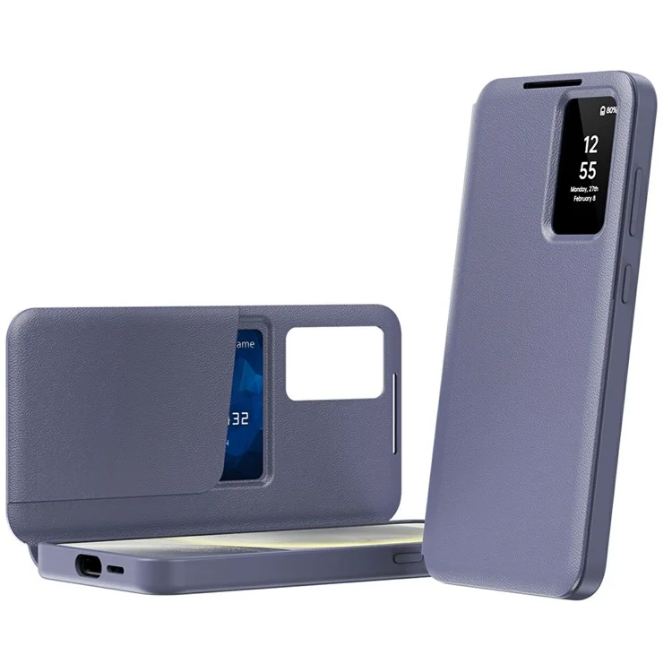 Étui pour Samsung Galaxy A56 5G avec Porte-cartes et Fenêtre d'Affichage Intelligente en Cuir - Gris Lavande