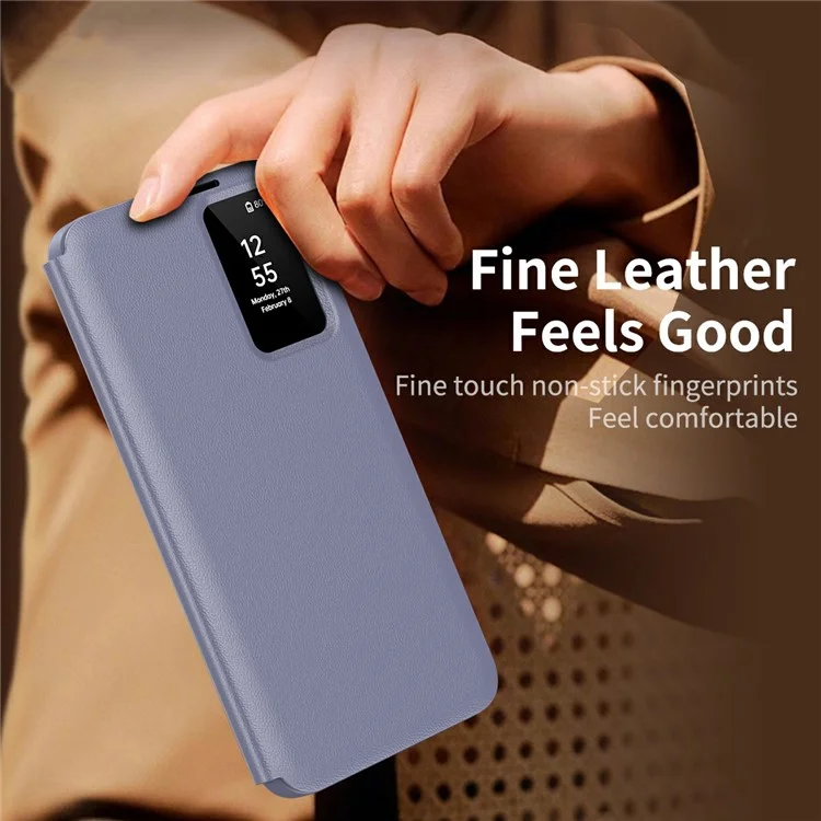 Étui pour Samsung Galaxy A56 5G avec Porte-cartes et Fenêtre d'Affichage Intelligente en Cuir - Gris Lavande