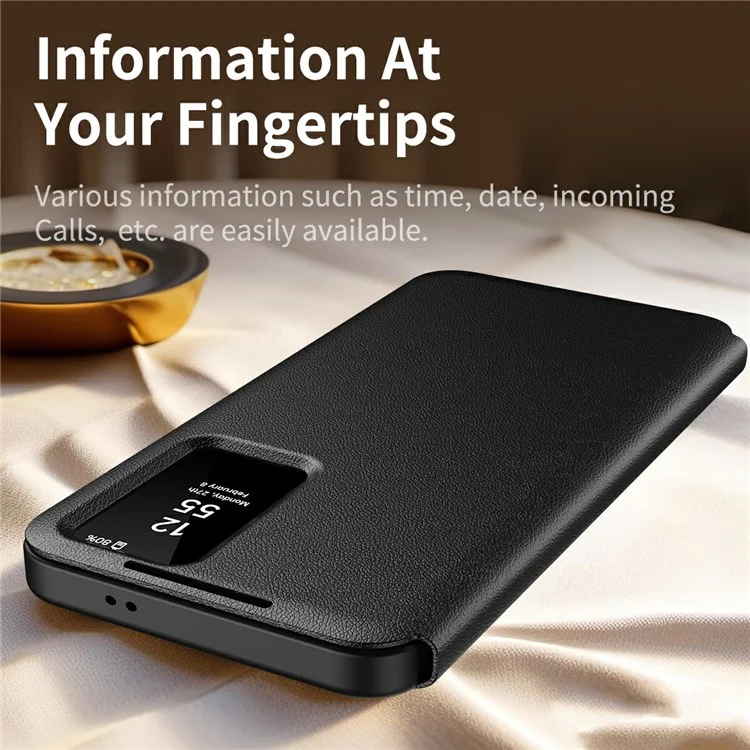 For Samsung Galaxy S25 Edge Case with Card Holder Smart View Window Leather Phone Cover - Black