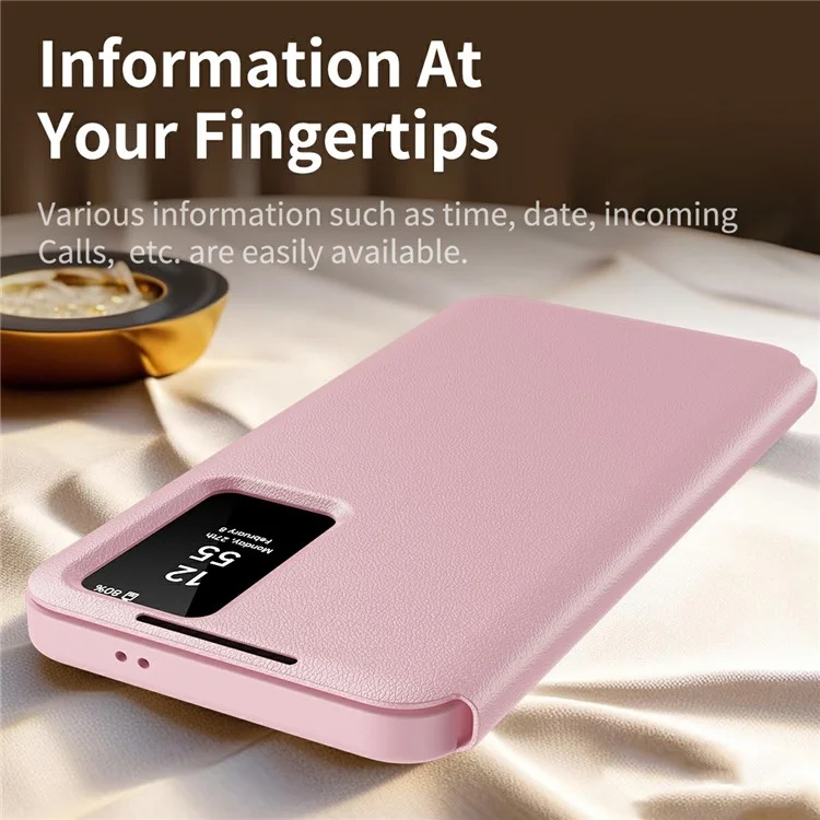Étui pour Samsung Galaxy S25 Edge avec Porte-Carte et Fenêtre d'Affichage Intelligent en Cuir - Rose