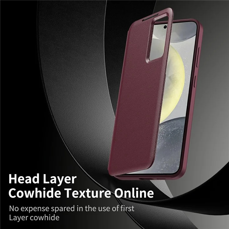 For Samsung Galaxy S25 Edge Case with Card Holder Smart View Window Leather Phone Cover - Wine Red
