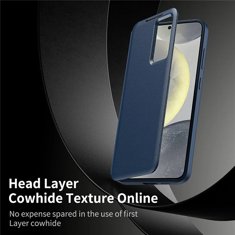 Capa para Samsung Galaxy S25 Edge com Porta-cartões e Janela de Visualização Inteligente em Couro - Azul Safira