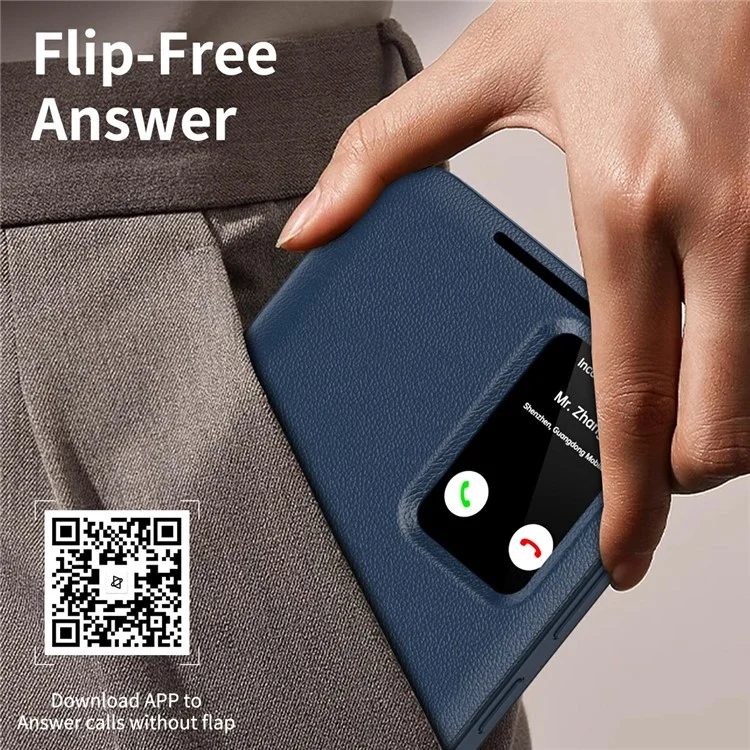 Capa para Samsung Galaxy S25 Edge com Porta-cartões e Janela de Visualização Inteligente em Couro - Azul Safira