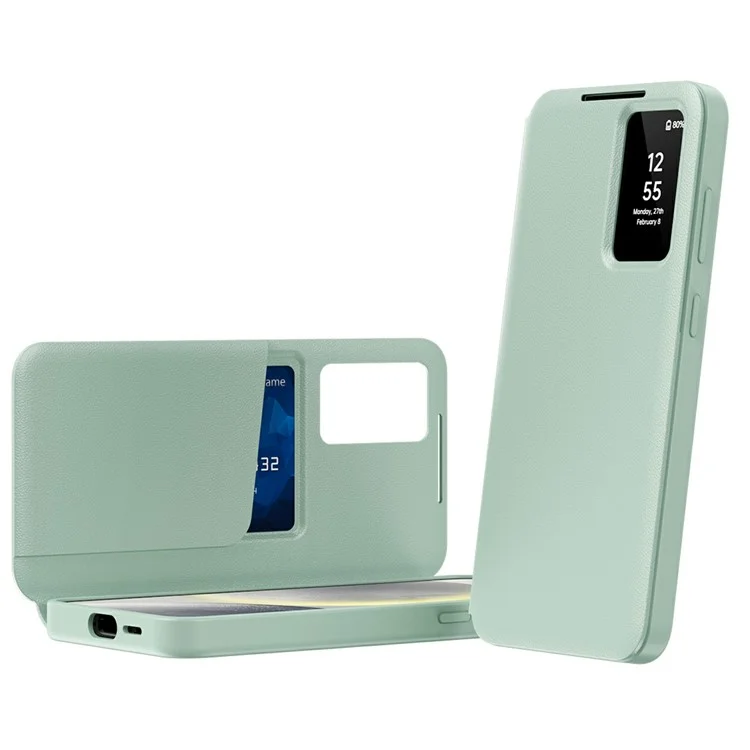 Funda para Samsung Galaxy S25 Edge con Soporte para Tarjetas y Ventana de Vista Inteligente - Cuero en Verde