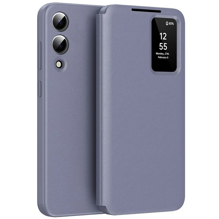 Étui pour Samsung Galaxy S25 Edge avec Porte-Cartes et Fenêtre d'Affichage Intelligente en Cuir - Gris Lavande