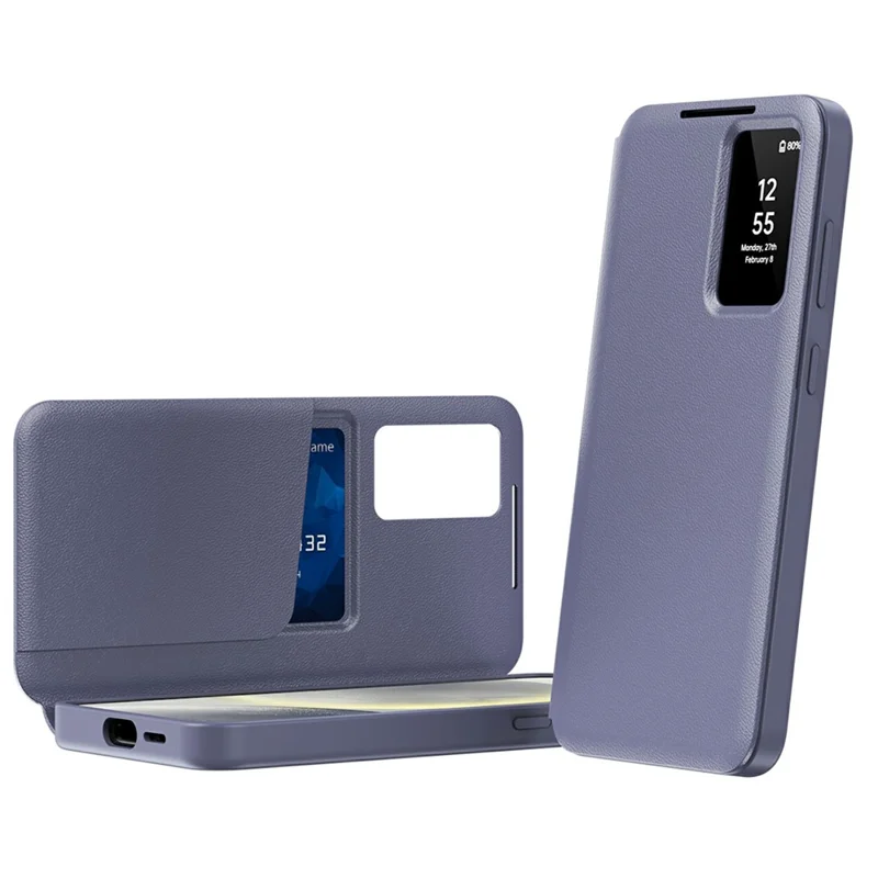 Étui pour Samsung Galaxy S25 Edge avec Porte-Cartes et Fenêtre d'Affichage Intelligente en Cuir - Gris Lavande