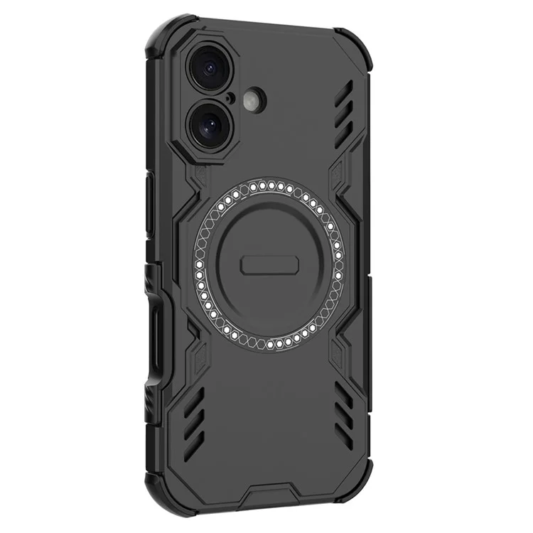 For iPhone 16 Plus Magnetic Case Butterfly Armor Hollow Heat Dissipation PC + TPU Phone Cover - Black