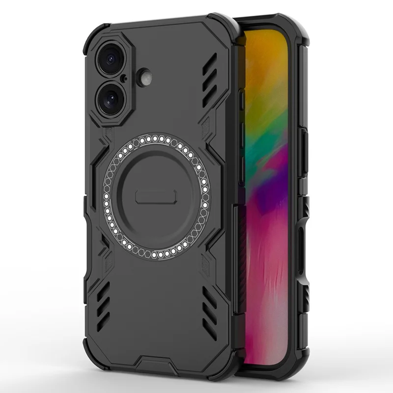 For iPhone 16 Plus Magnetic Case Butterfly Armor Hollow Heat Dissipation PC + TPU Phone Cover - Black