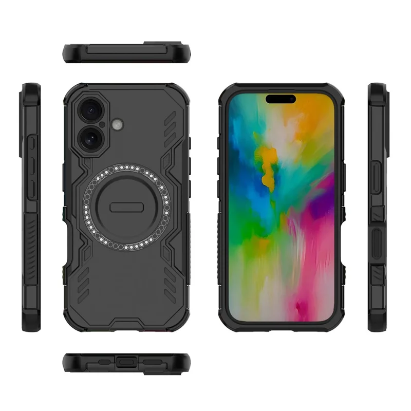 For iPhone 16 Plus Magnetic Case Butterfly Armor Hollow Heat Dissipation PC + TPU Phone Cover - Black