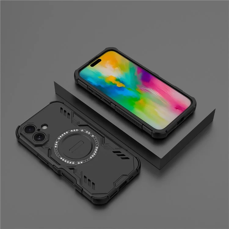 For iPhone 16 Plus Magnetic Case Butterfly Armor Hollow Heat Dissipation PC + TPU Phone Cover - Black