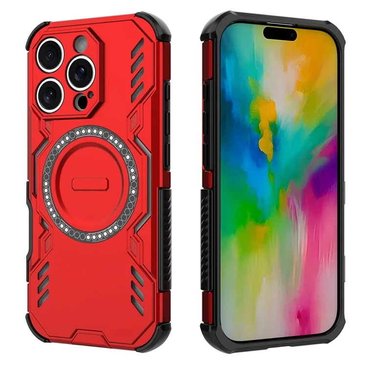 For iPhone 16 Pro Magnetic Case Butterfly Armor Hollow Heat Dissipation PC + TPU Phone Cover - Red