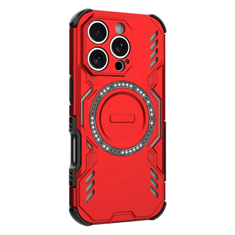 For iPhone 16 Pro Magnetic Case Butterfly Armor Hollow Heat Dissipation PC + TPU Phone Cover - Red