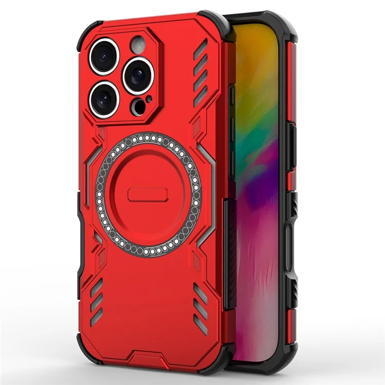 For iPhone 16 Pro Magnetic Case Butterfly Armor Hollow Heat Dissipation PC + TPU Phone Cover - Red
