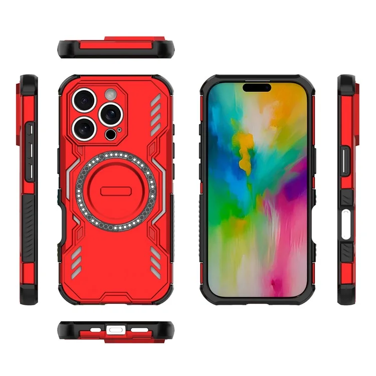 For iPhone 16 Pro Magnetic Case Butterfly Armor Hollow Heat Dissipation PC + TPU Phone Cover - Red