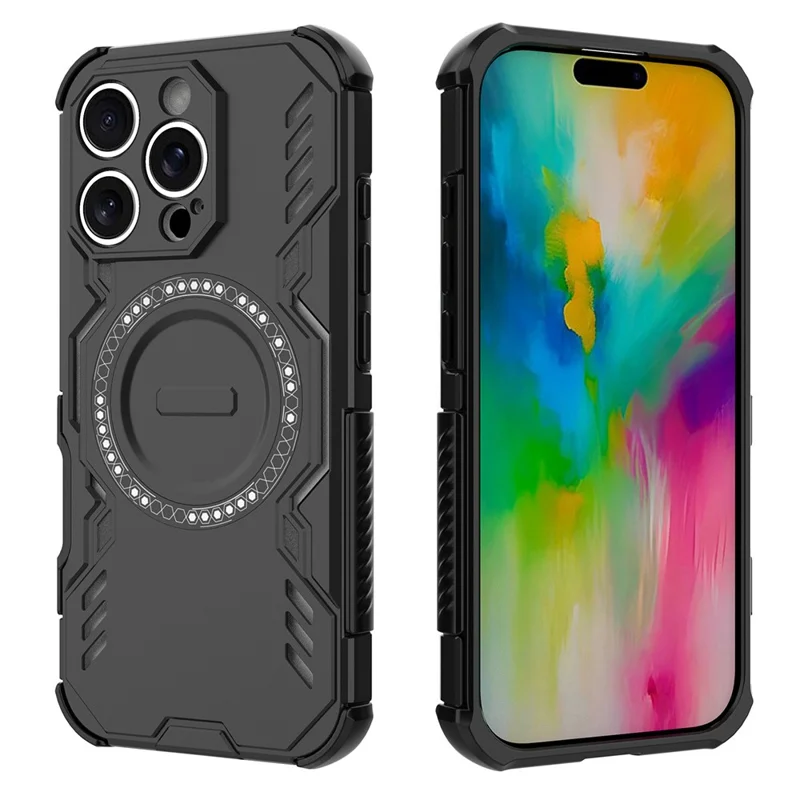 For iPhone 16 Pro Max Magnetic Case Butterfly Armor Hollow Heat Dissipation PC + TPU Phone Cover - Black