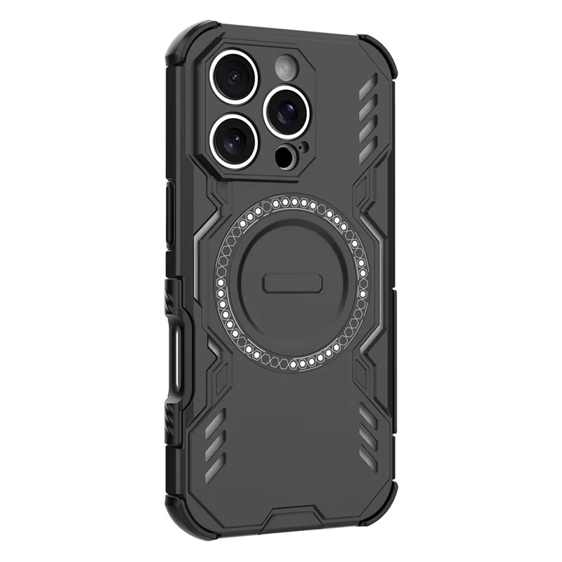 For iPhone 16 Pro Max Magnetic Case Butterfly Armor Hollow Heat Dissipation PC + TPU Phone Cover - Black