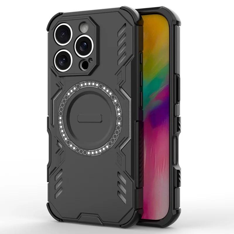 For iPhone 16 Pro Max Magnetic Case Butterfly Armor Hollow Heat Dissipation PC + TPU Phone Cover - Black