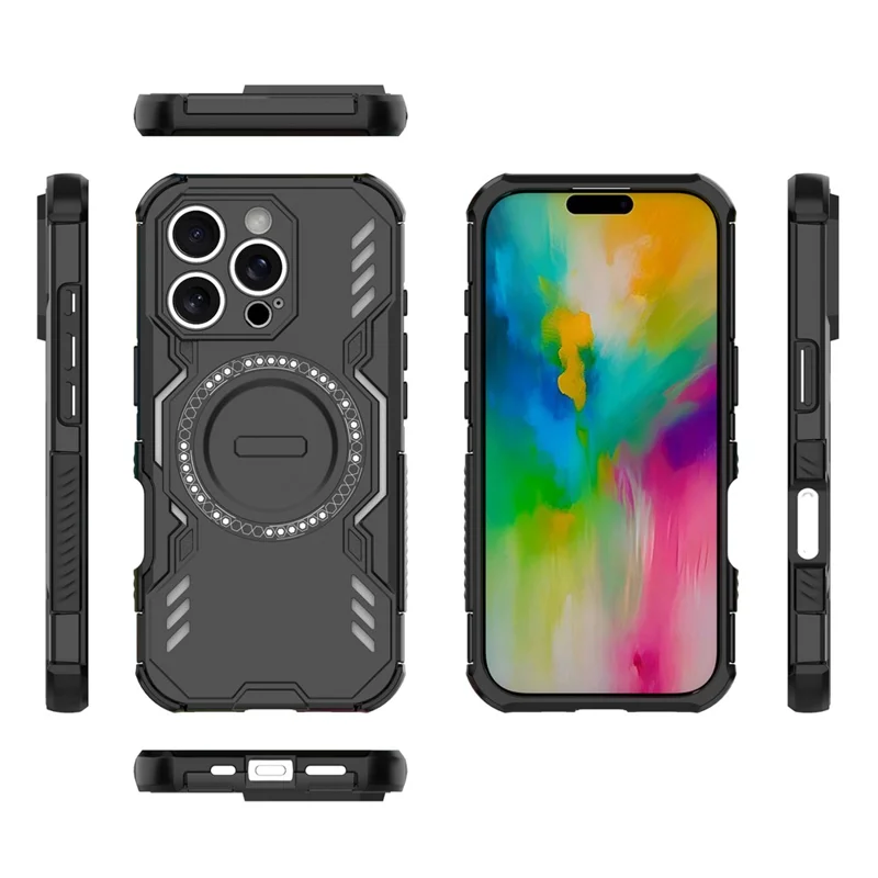 For iPhone 16 Pro Max Magnetic Case Butterfly Armor Hollow Heat Dissipation PC + TPU Phone Cover - Black