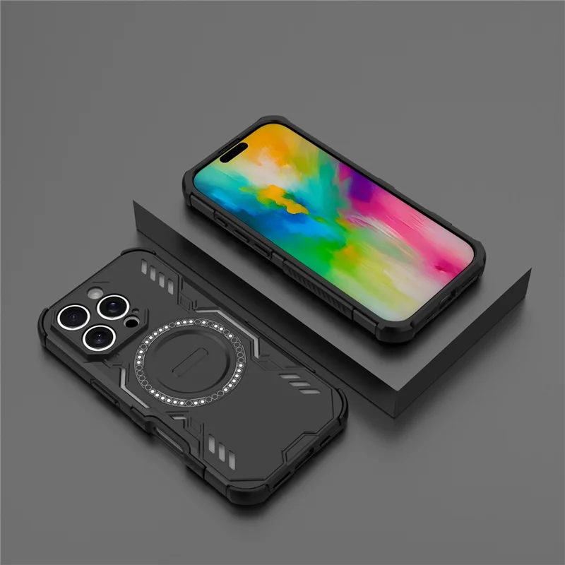 For iPhone 16 Pro Max Magnetic Case Butterfly Armor Hollow Heat Dissipation PC + TPU Phone Cover - Black