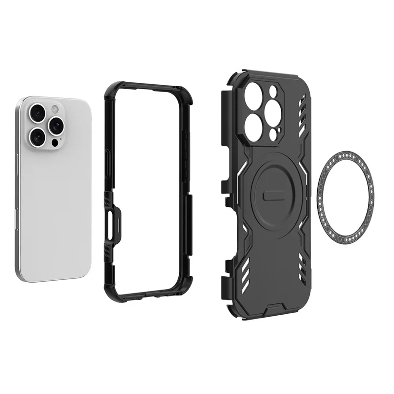 For iPhone 16 Pro Max Magnetic Case Butterfly Armor Hollow Heat Dissipation PC + TPU Phone Cover - Black