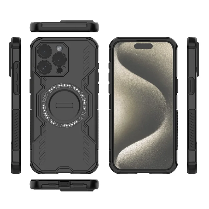 Pour iPhone 15 Pro Étui Magnétique Armure de Papillon Dissipation Thermique PC + TPU Coque de Téléphone - Noir