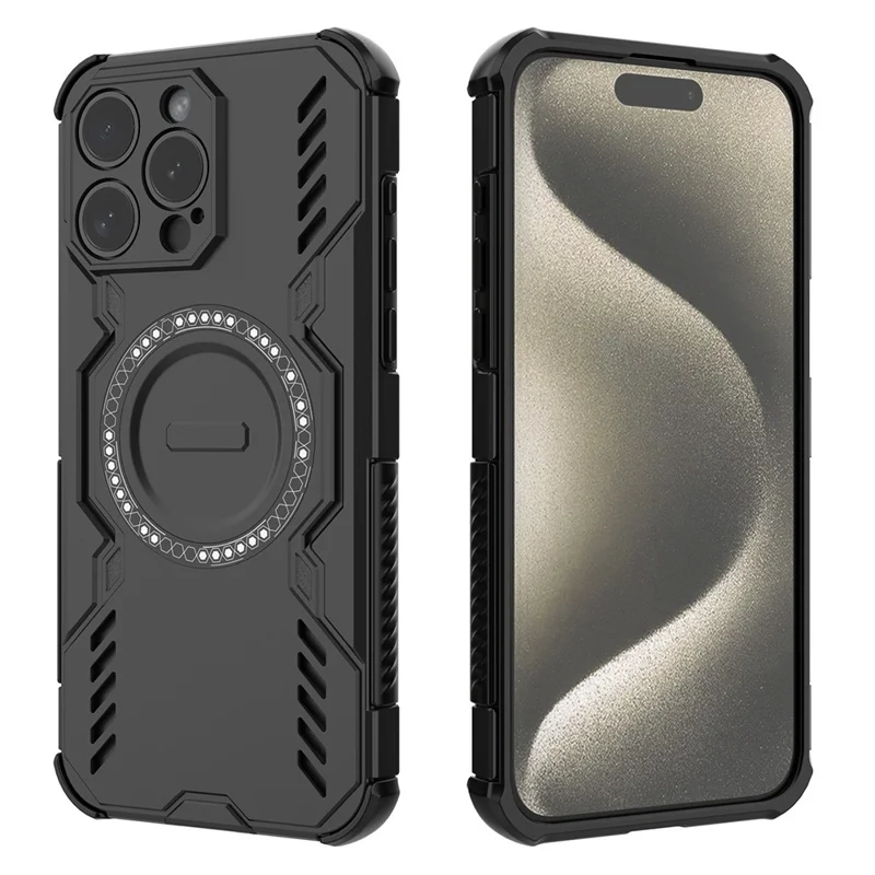 For iPhone 14 Pro Max Magnetic Case Butterfly Armor Hollow Heat Dissipation PC + TPU Phone Cover - Black