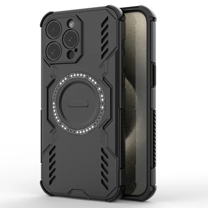 For iPhone 14 Pro Max Magnetic Case Butterfly Armor Hollow Heat Dissipation PC + TPU Phone Cover - Black