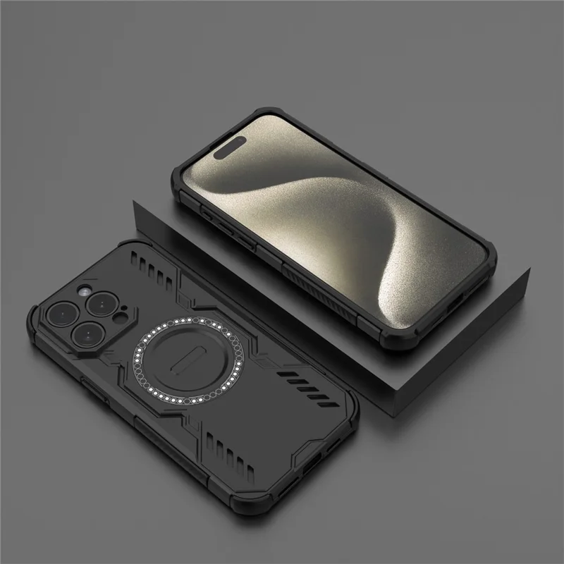 For iPhone 14 Pro Max Magnetic Case Butterfly Armor Hollow Heat Dissipation PC + TPU Phone Cover - Black